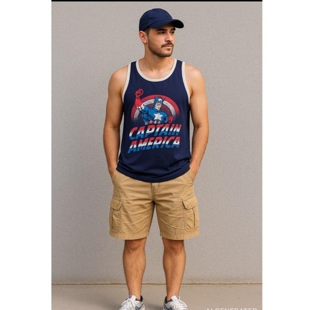 Marvel Comics Captain America Tank Top Men's XL Retro Graphic Tee
